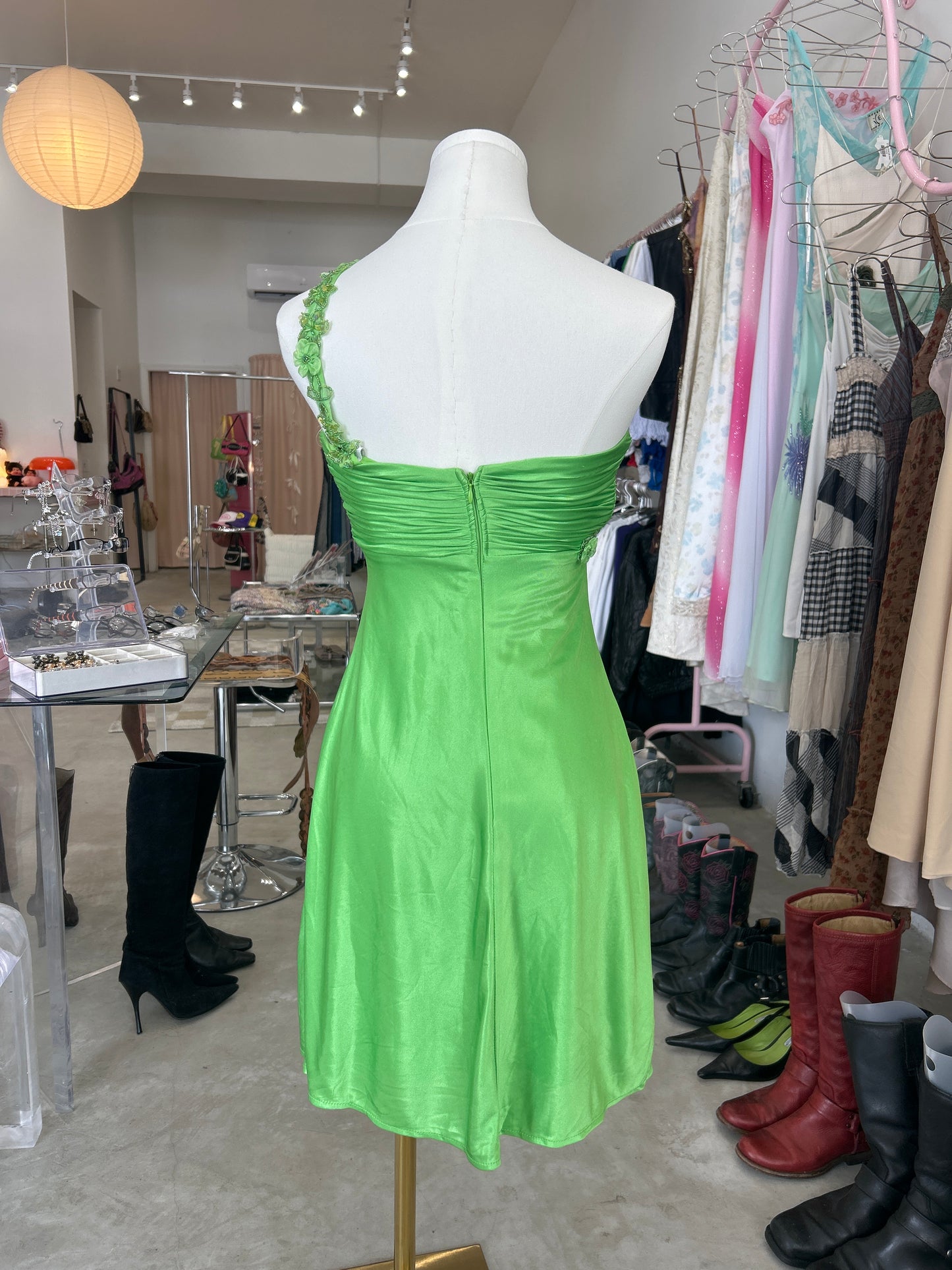 Morgan & Co. lime green homecoming dress