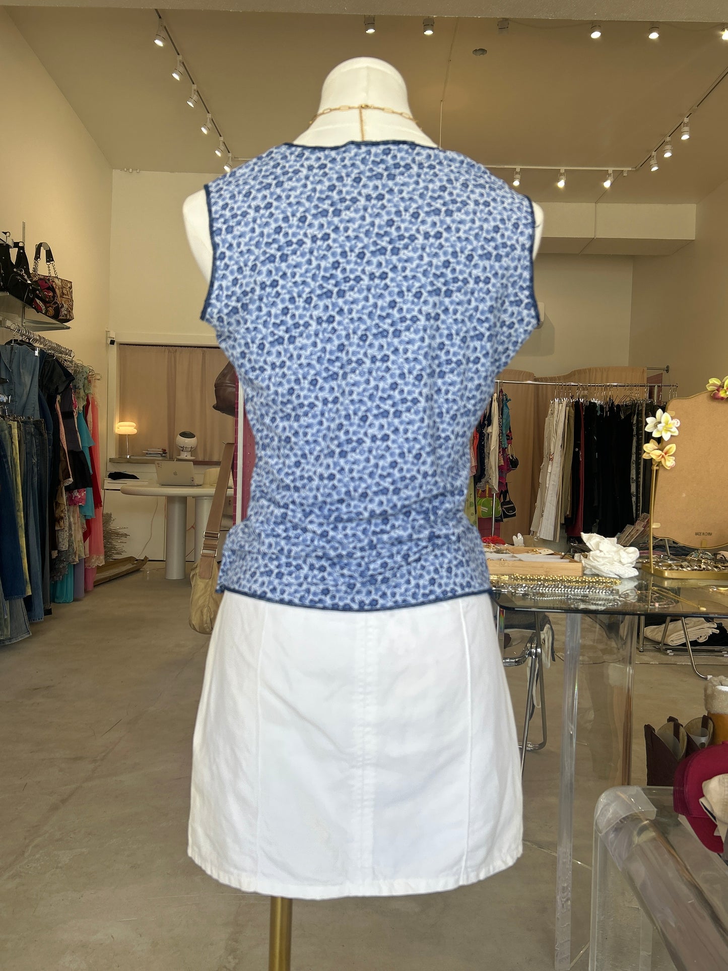Traffic Blue Floral V Neck Top