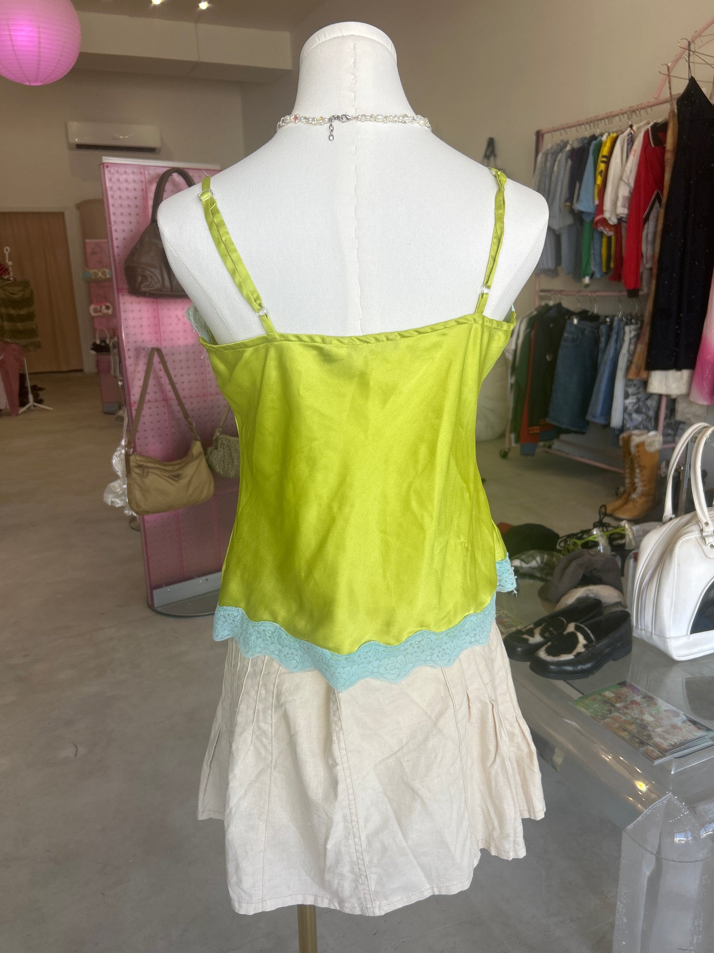 Magazine Lime & Turquoise Lace sequin Trim Cami