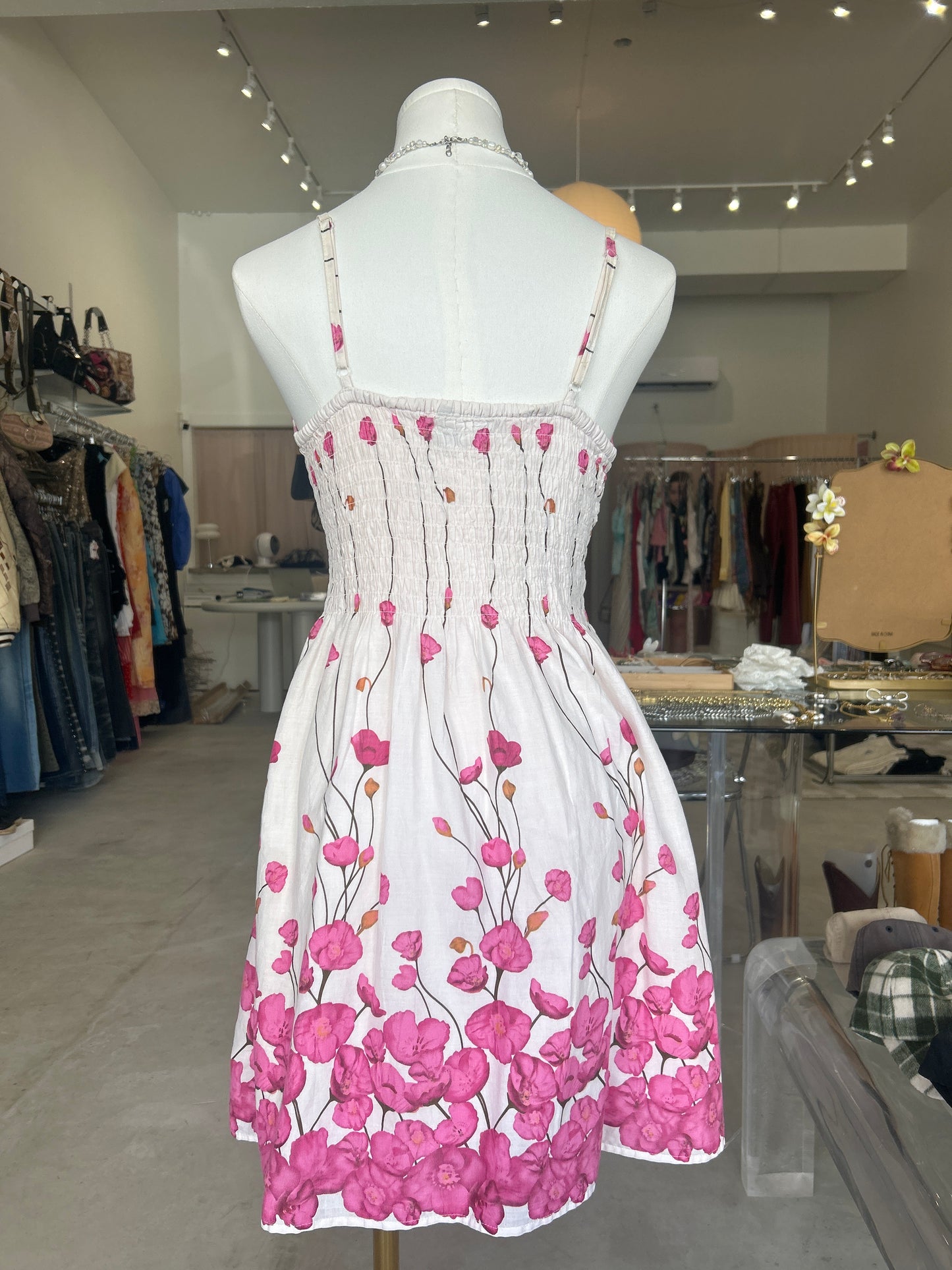 Girl Express Pink & White Floral Neck Cami Dress