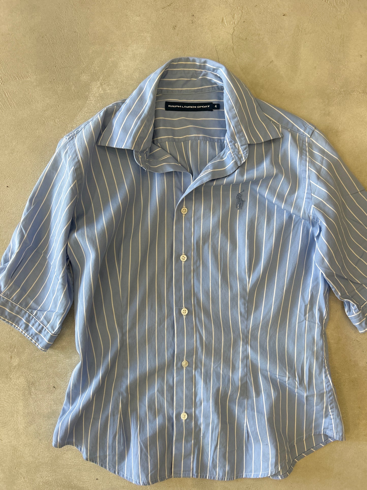 Ralph Lauren Sport Blue & White Striped Buttoned Down Collar Shirt
