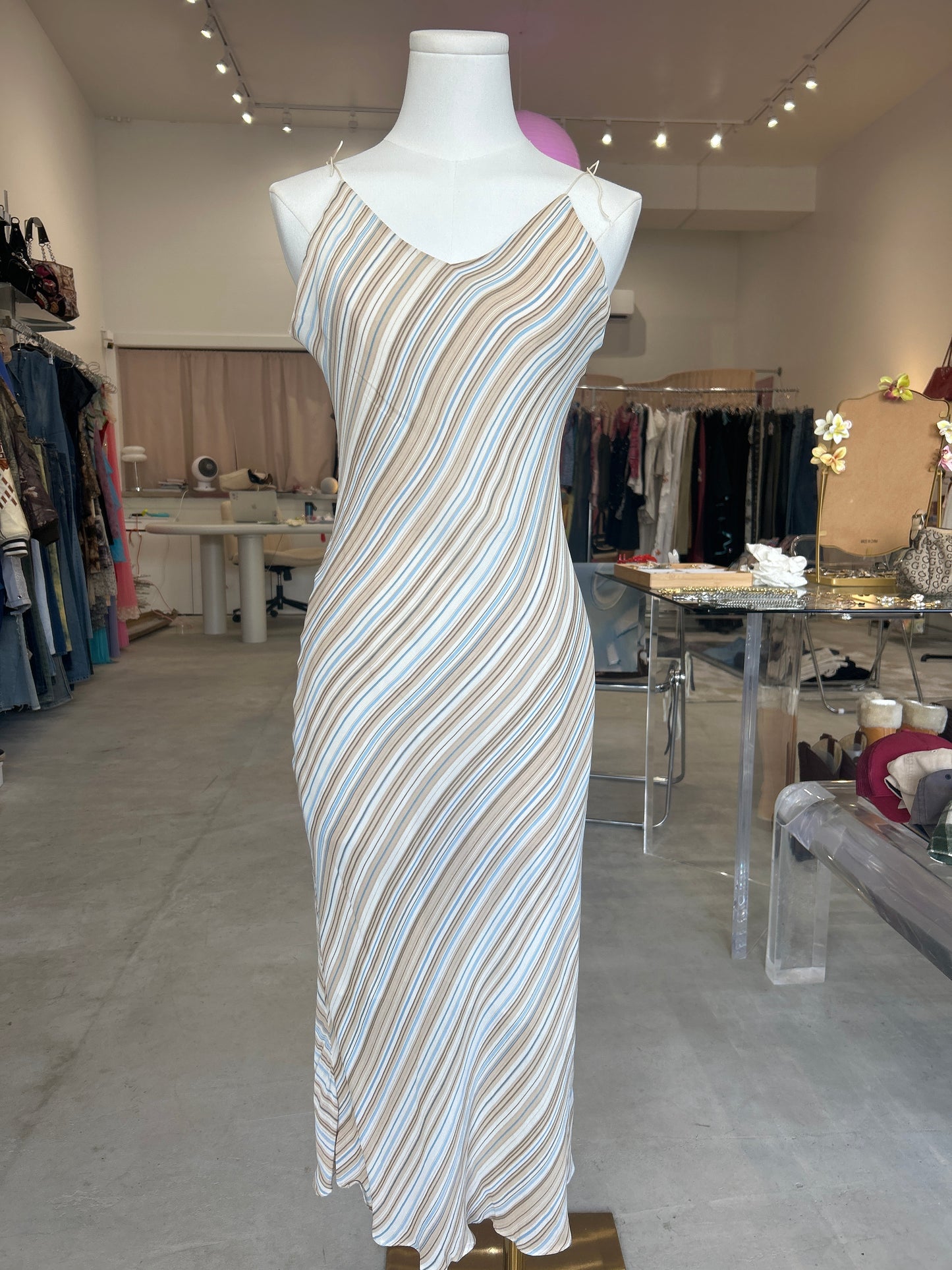 Xanaka Blue & Beige Striped Dress
