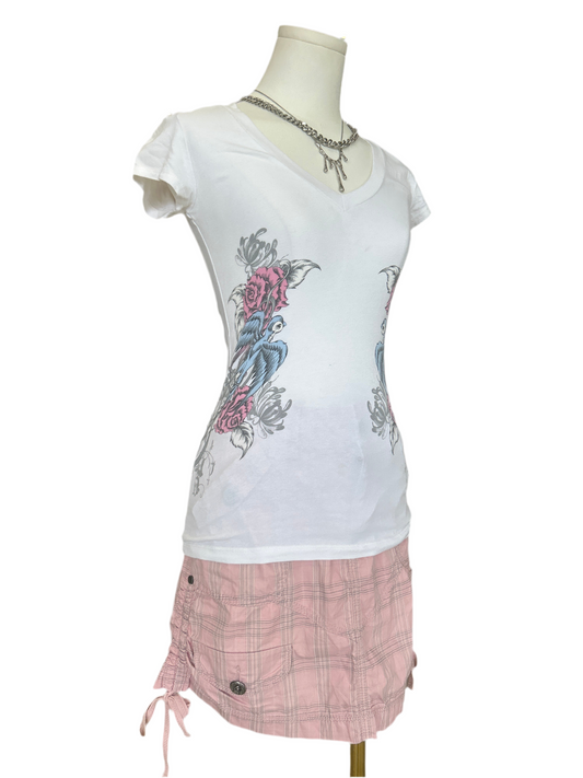 Rock & Rose Birds White V Neck T-Shirt