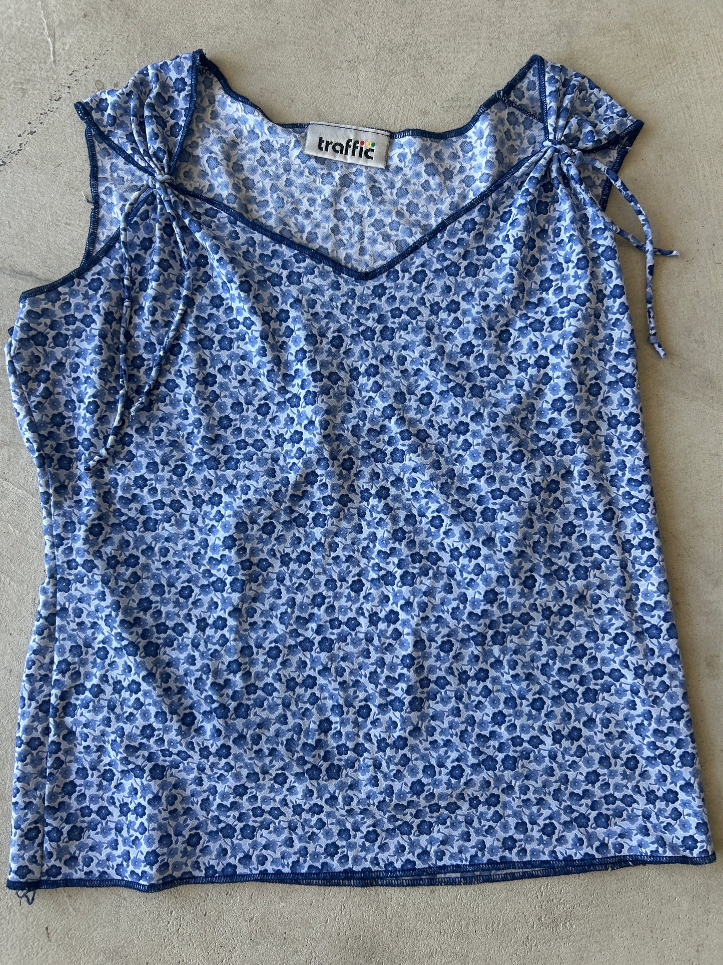 Traffic Blue Floral V Neck Top