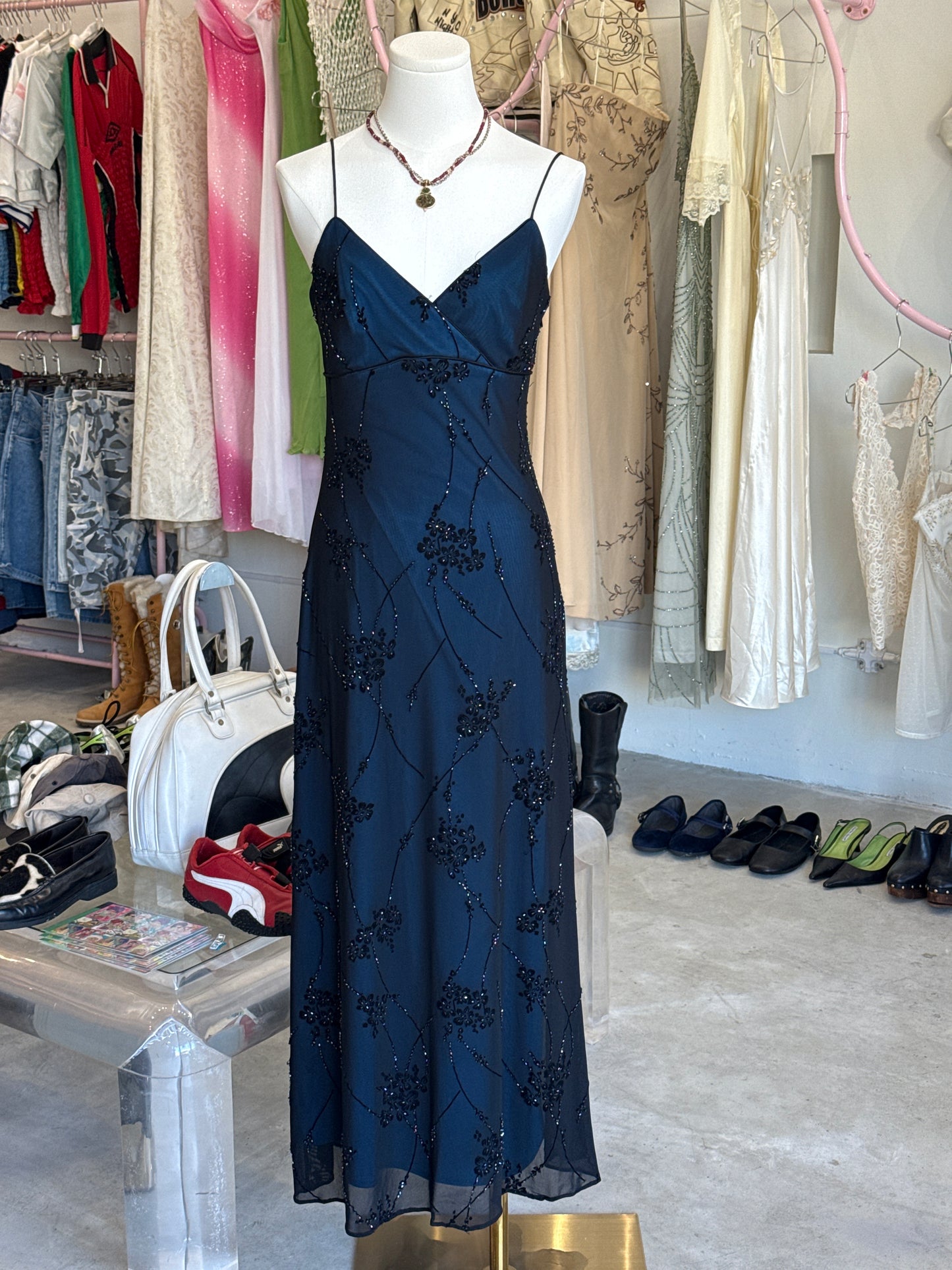 rimini midnight blue beaded maxi dress
