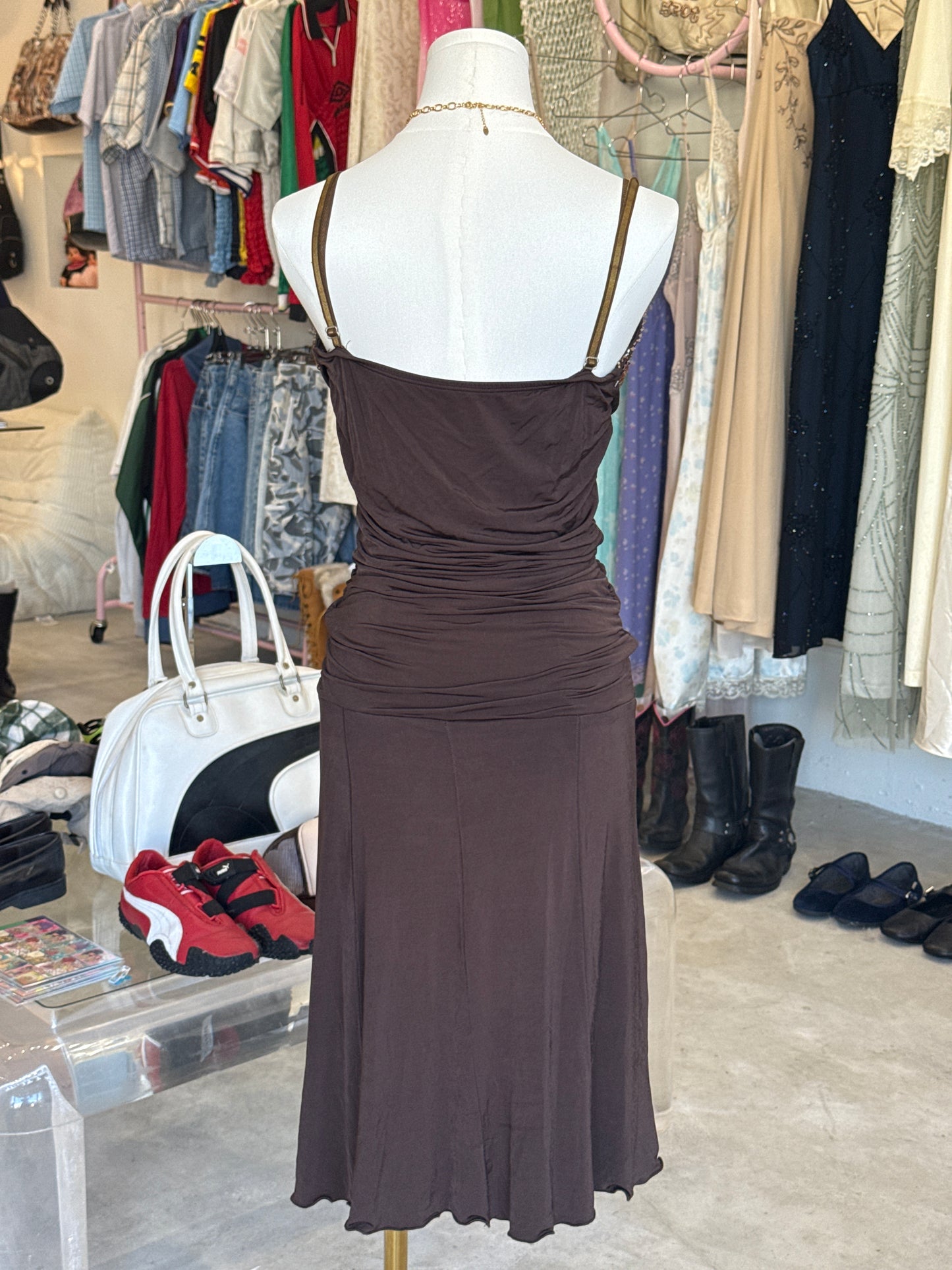 Brown Embellished w/ Mid Length Dress