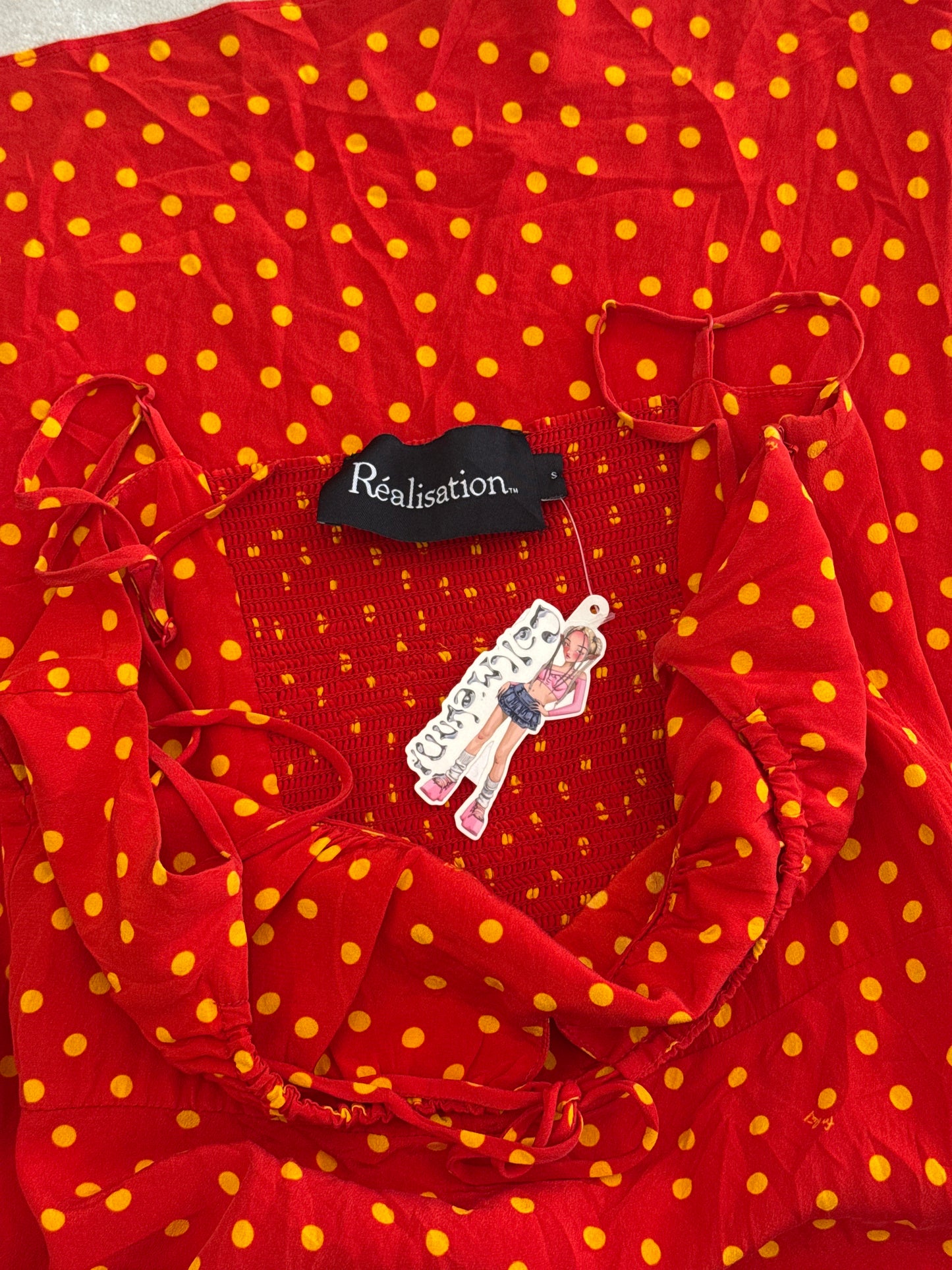 Realisation Par Red/Yellow Poka Dot Spaghetti Strap Long Dress