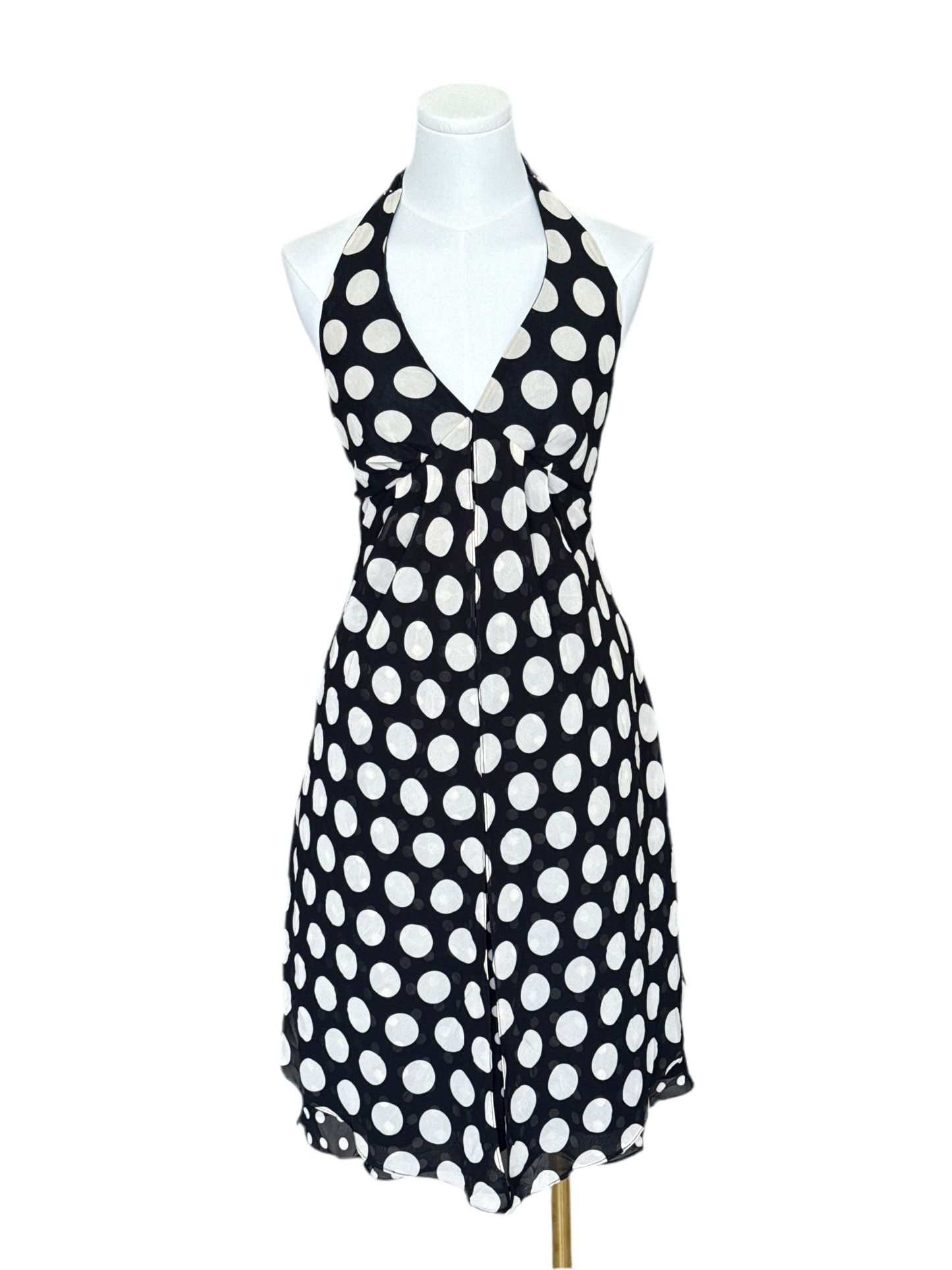 Lori M y2k black halter polka dot midi dress