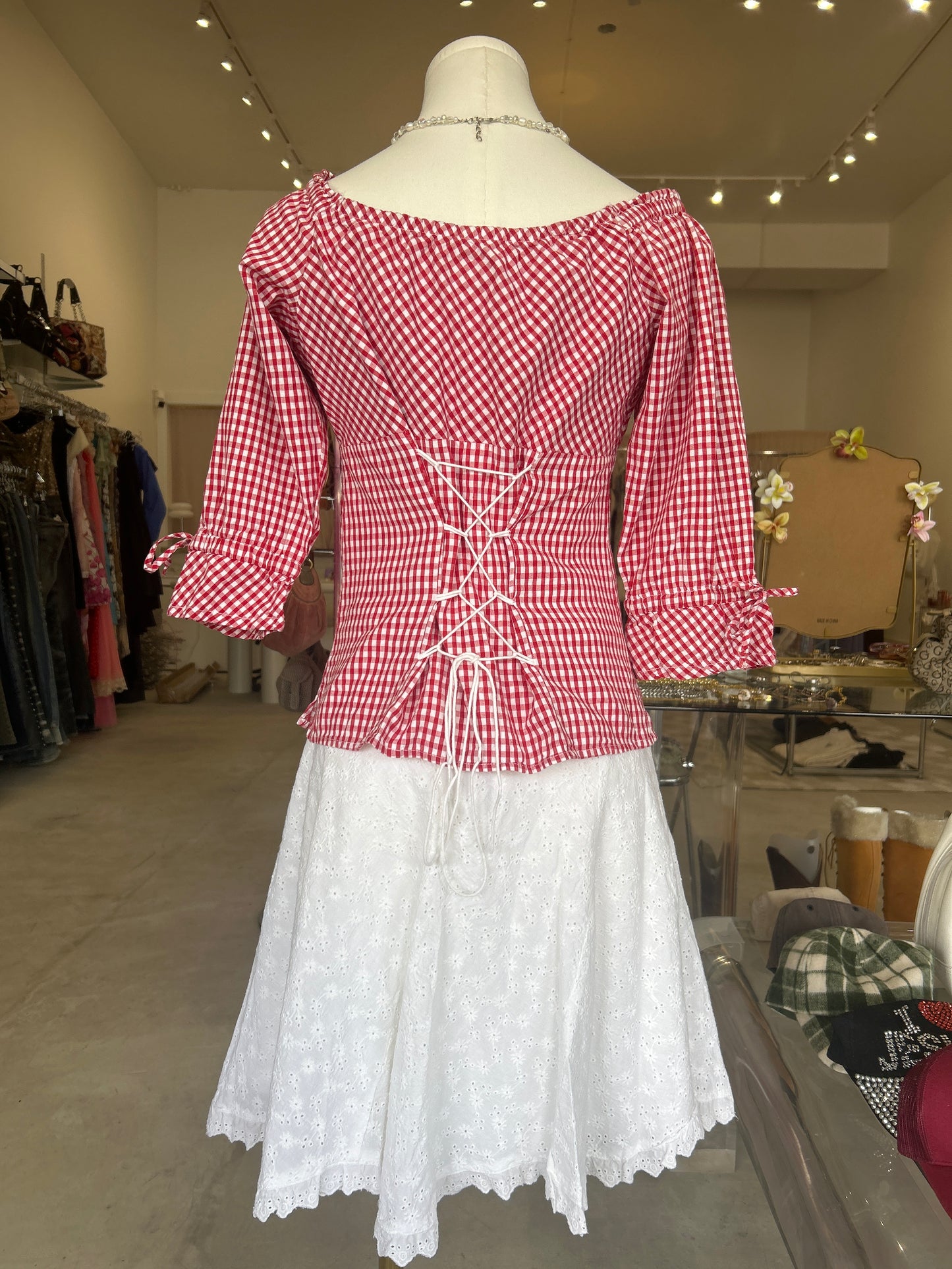 Mario Red and White Checkered Mid Sleeve Top
