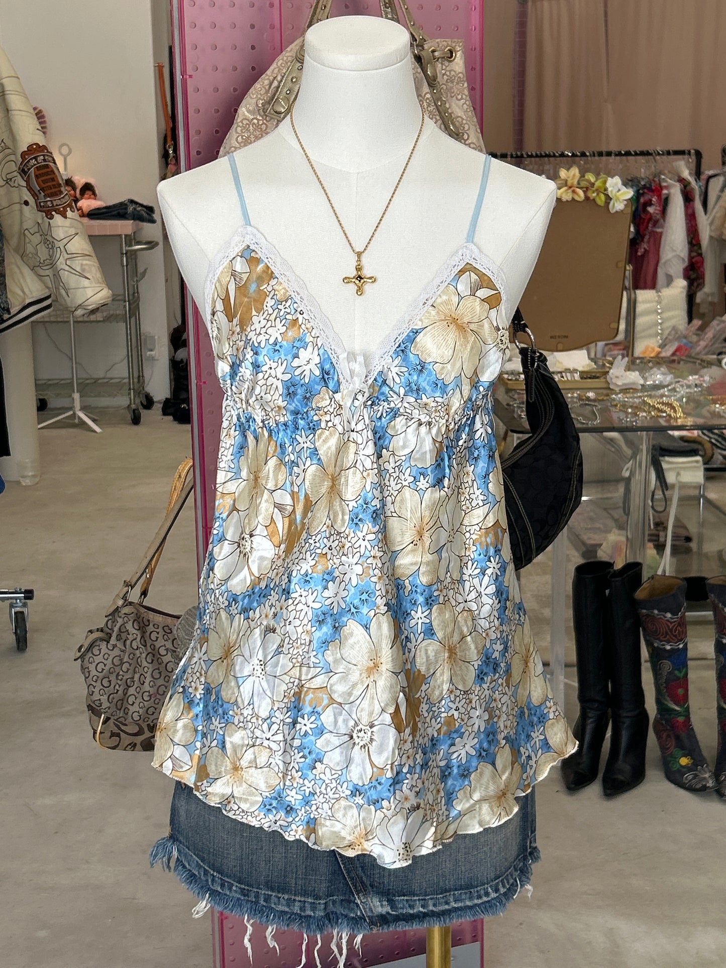 Blue and butter yellow floral cami tank