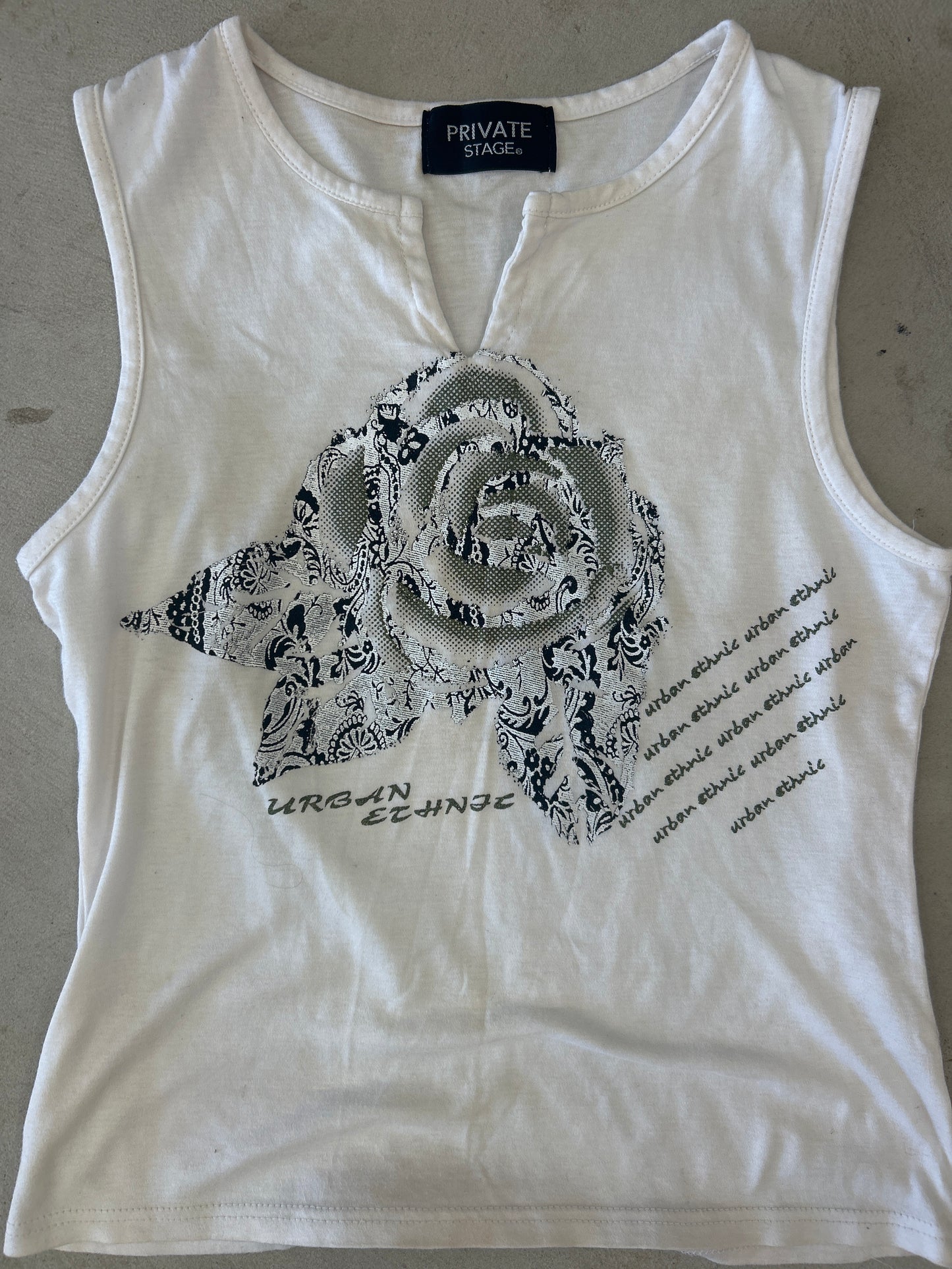 Private Stage White Urban Ethnic Cotton Tank Top