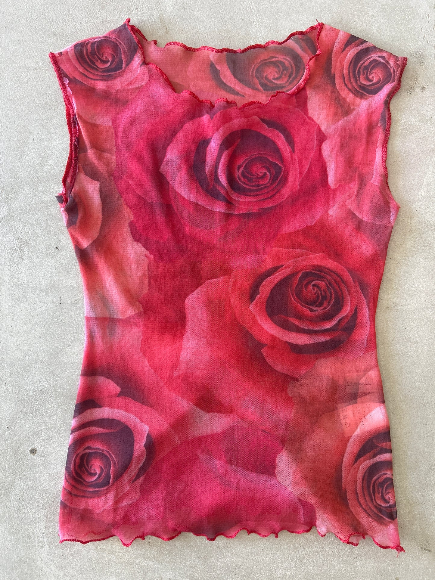 Red Roses Mesh Sleeveless Top
