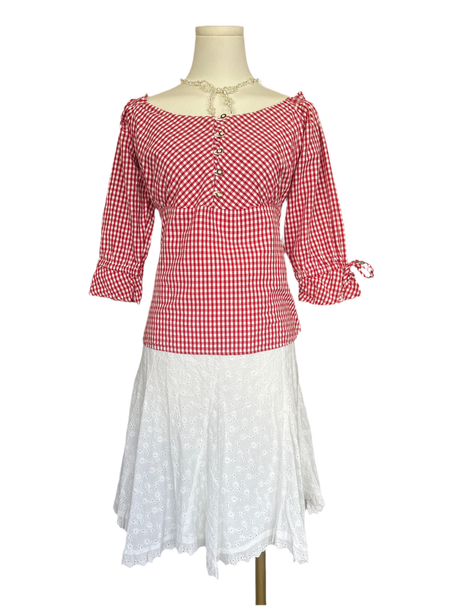 Mario Red and White Checkered Mid Sleeve Top