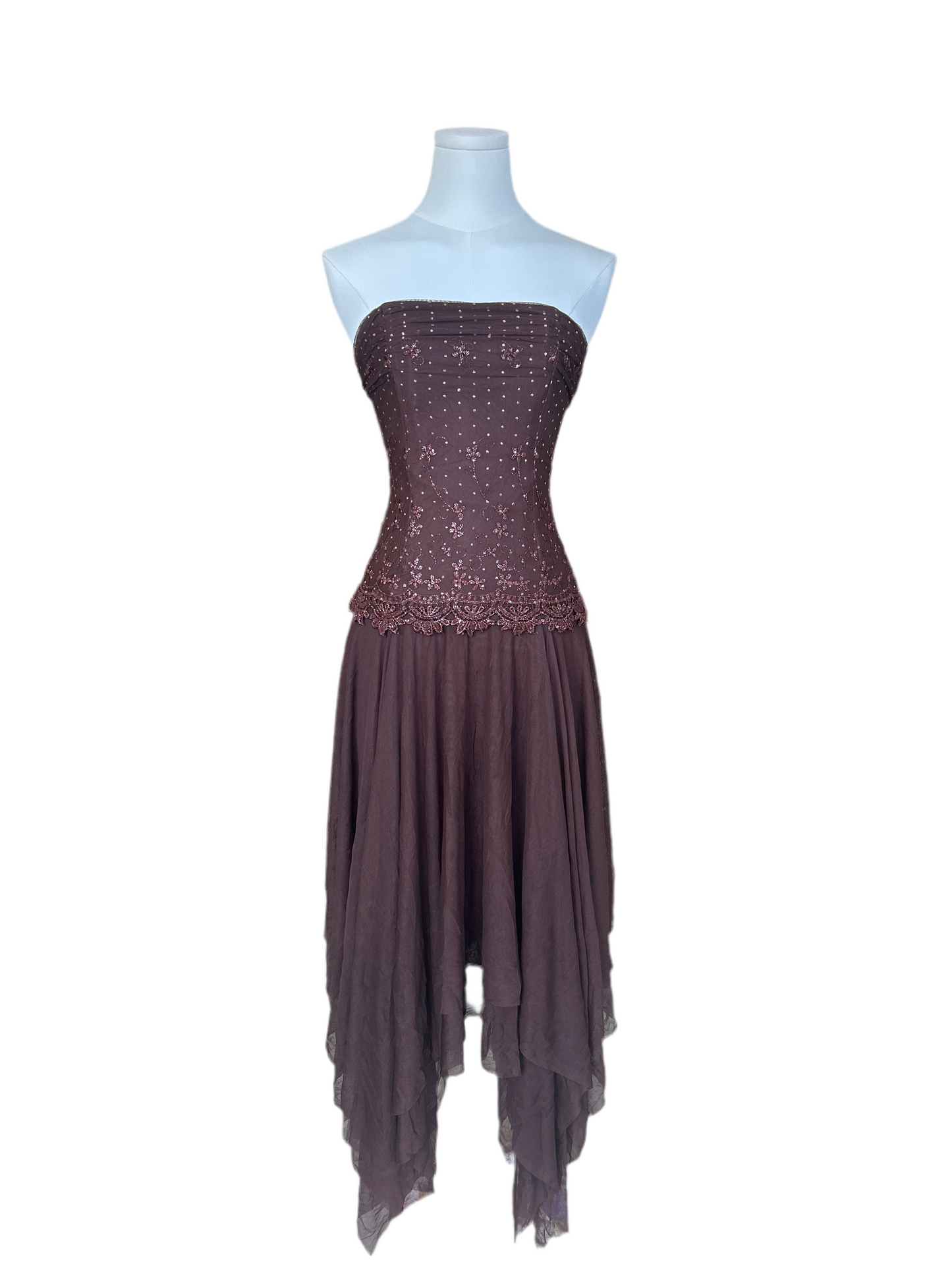Morgan and Co. Brown Embellished Strapless Dress