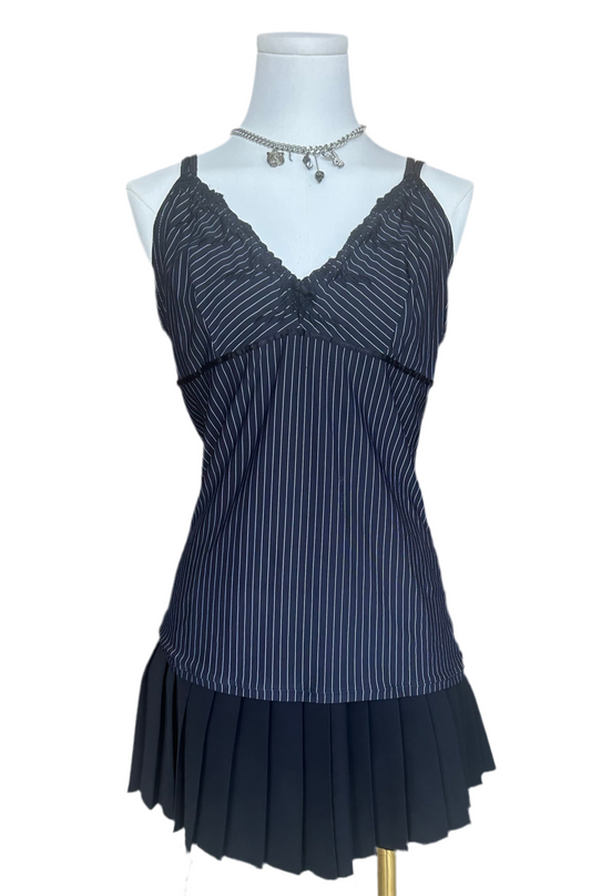Black Pinstriped V Neck Cami Top