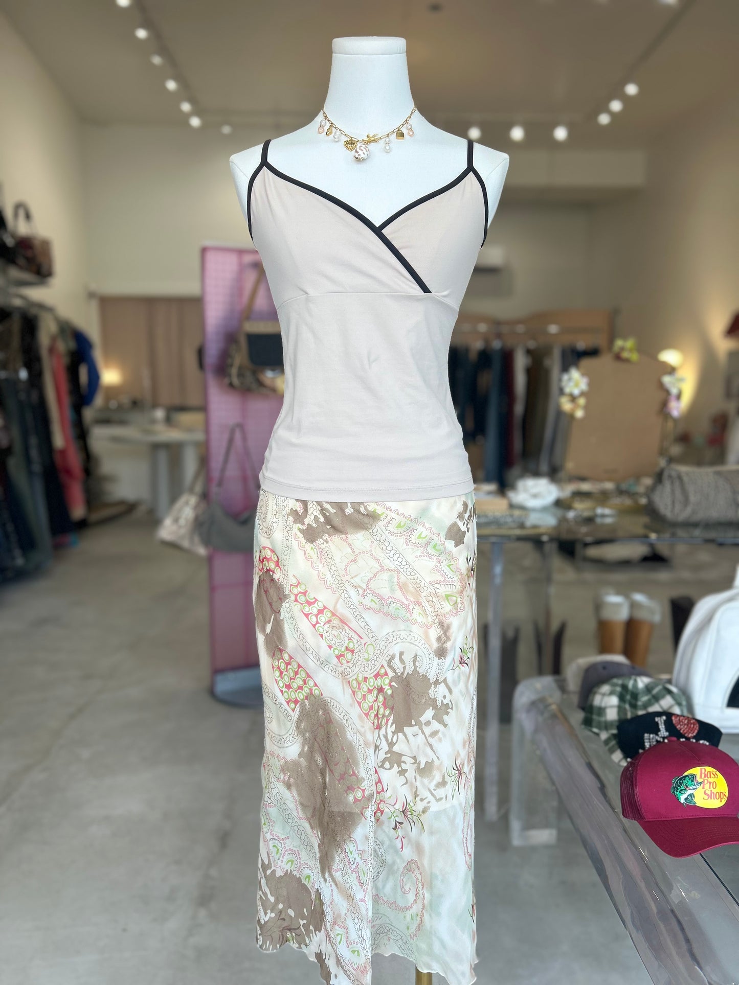 Cache Cache Beige with Brown Trim Cami top