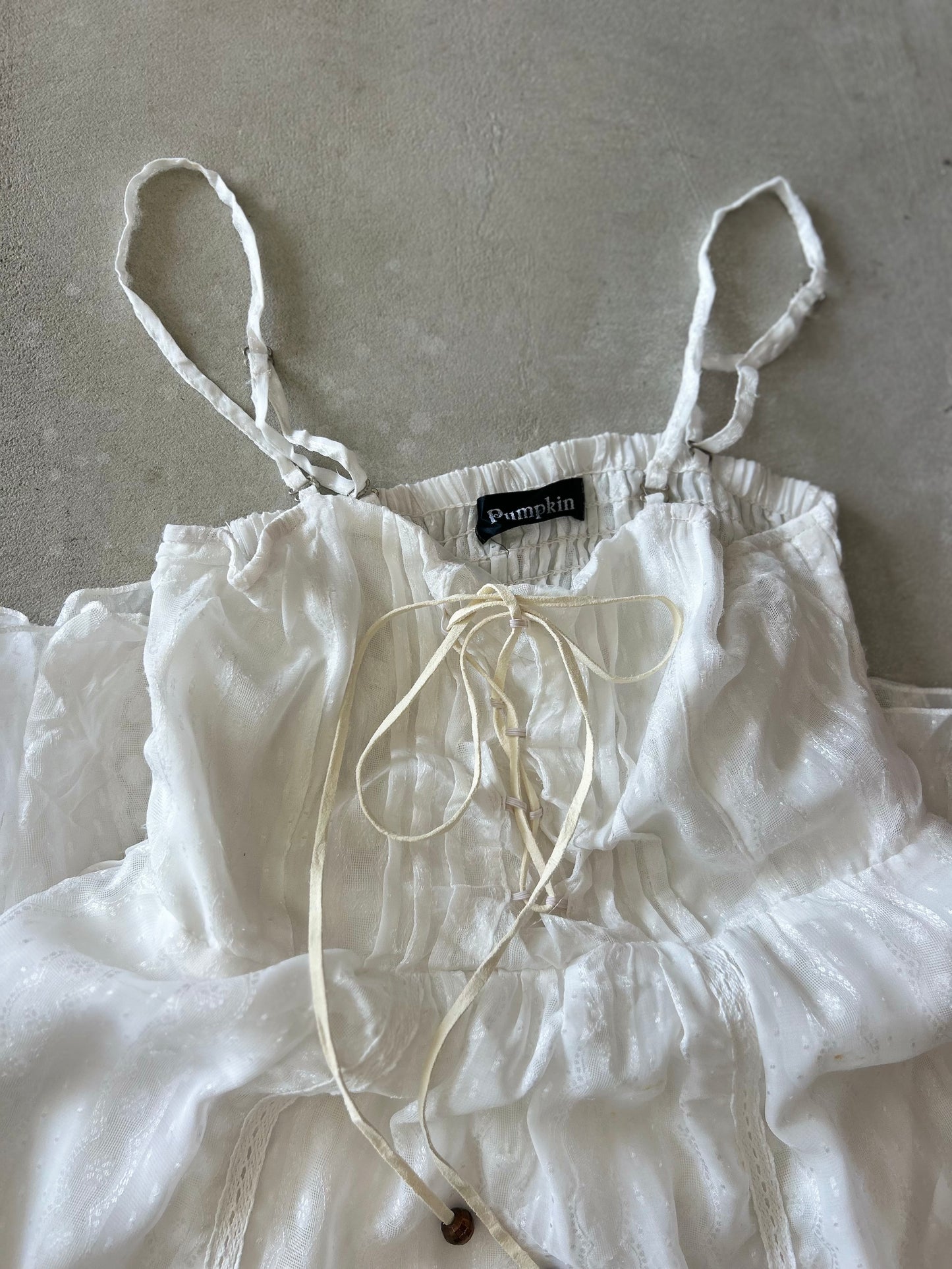 Pumpkin White Maxi Dress with Leather Tie in Front