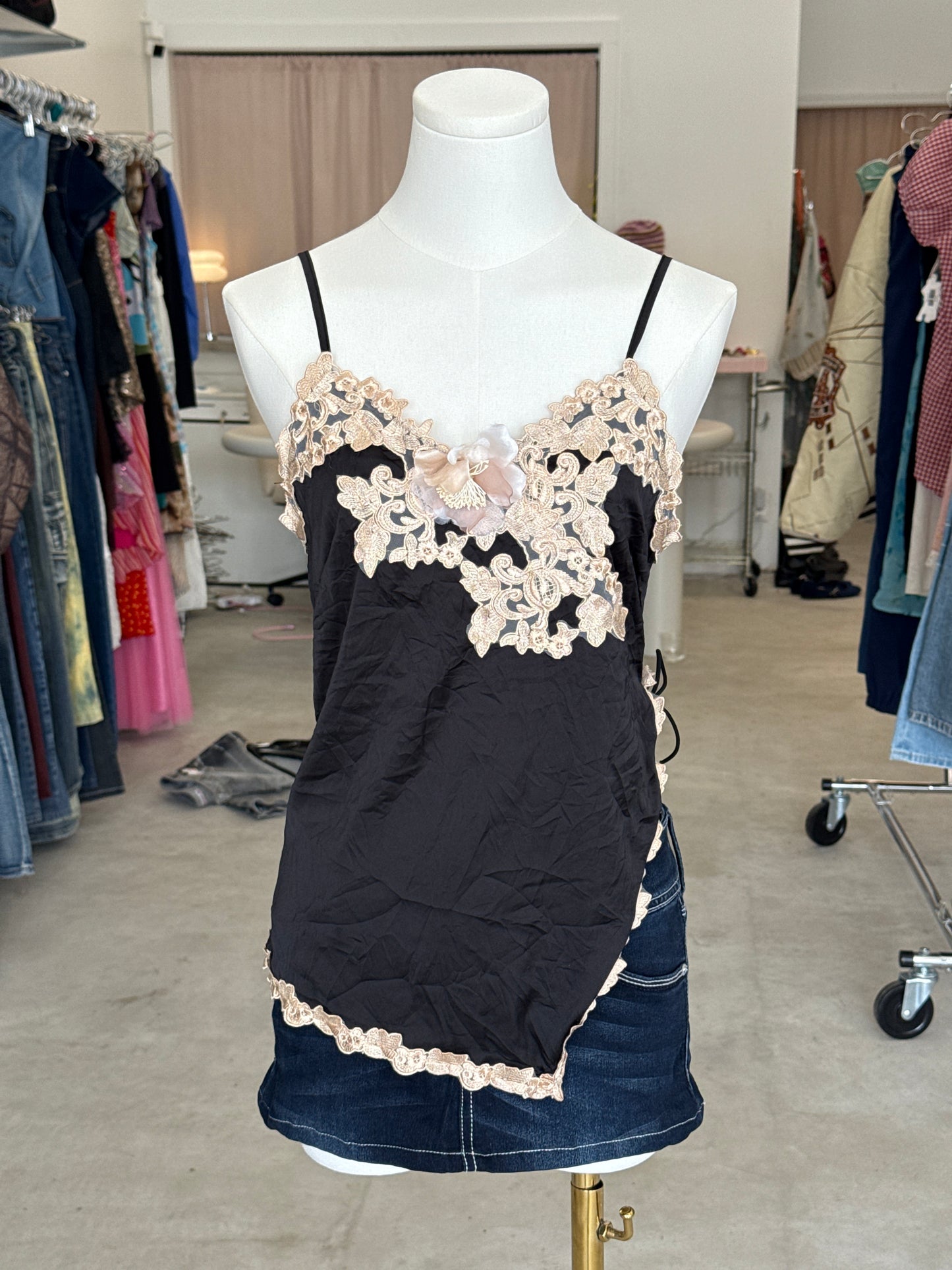 Asymmetrical silky lace top