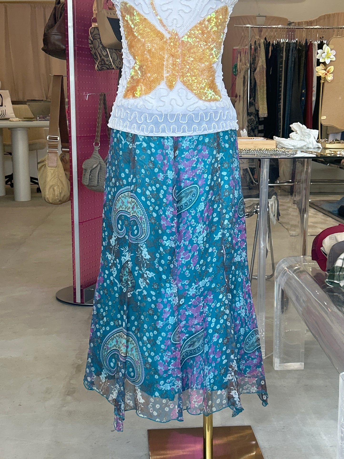 Blue low waisted Paisley Skirt