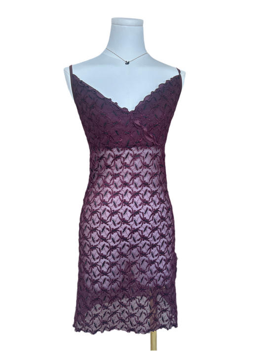 Maroon Embroidery V Neck Cami Dress