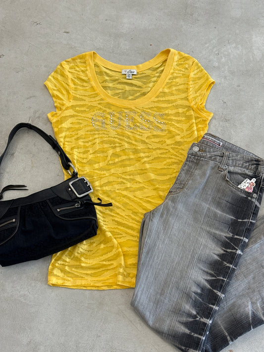 Yellow Guess tiger burnout tee