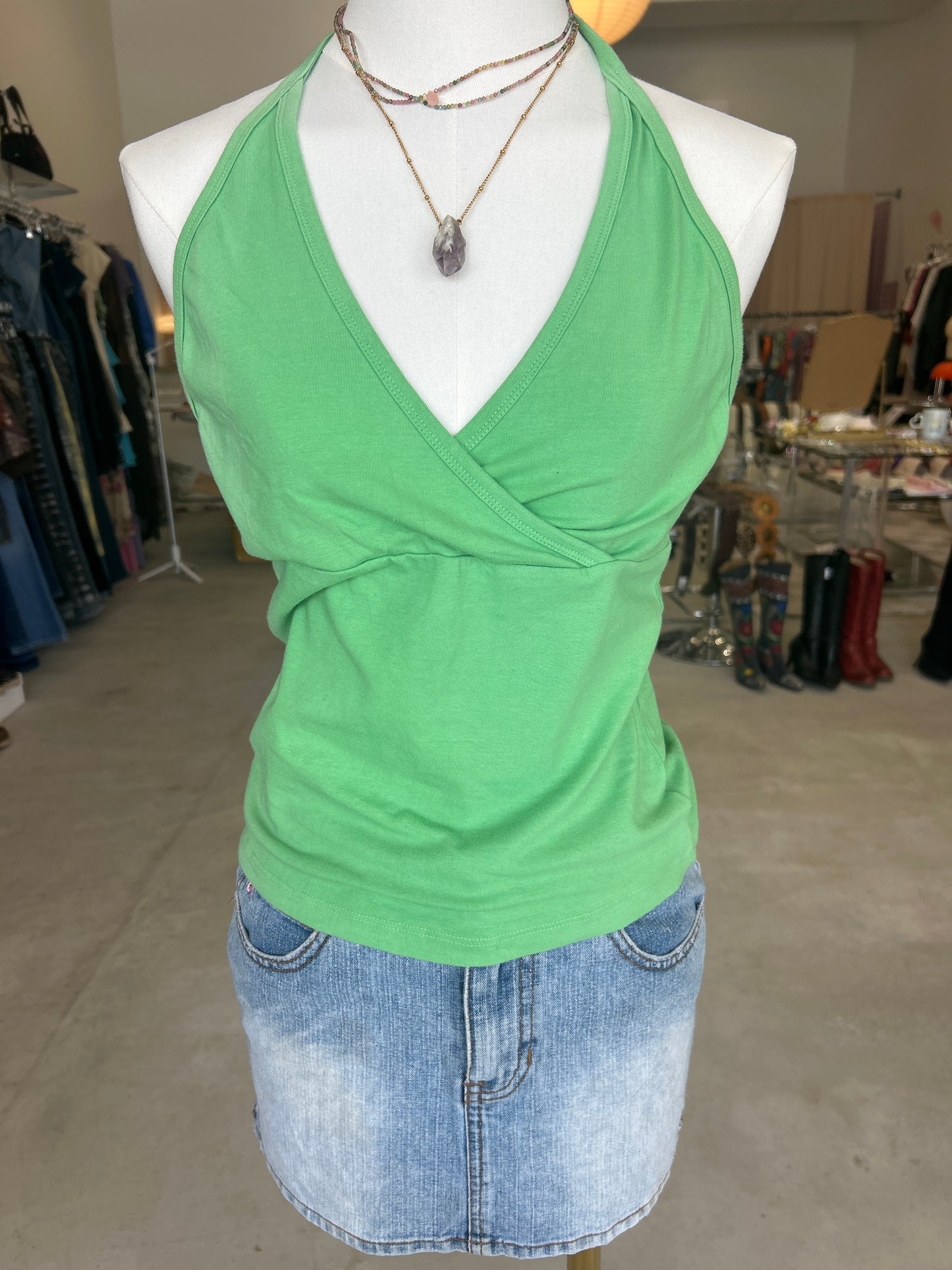 Rosio Green Cotton Halter Top