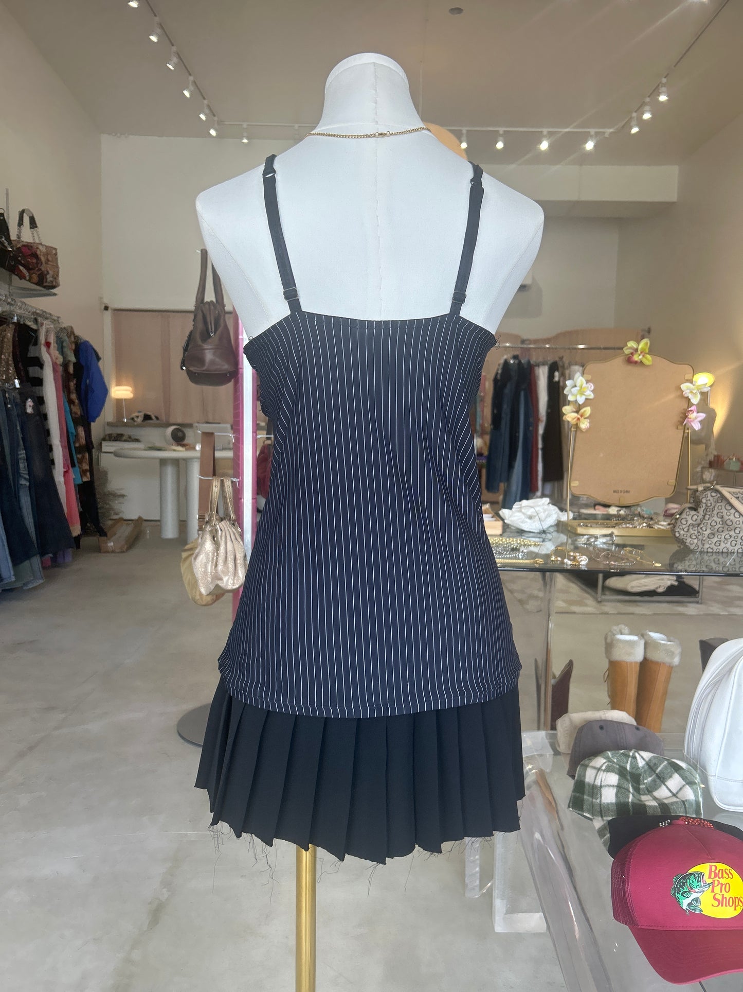 Black Pinstriped V Neck Cami Top
