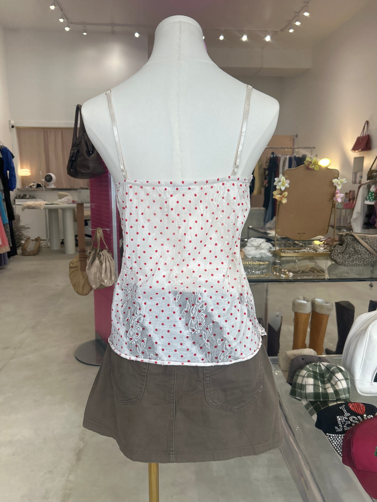 Red and white polka dot promod cami
