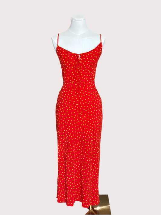 Realisation Par Red/Yellow Poka Dot Spaghetti Strap Long Dress