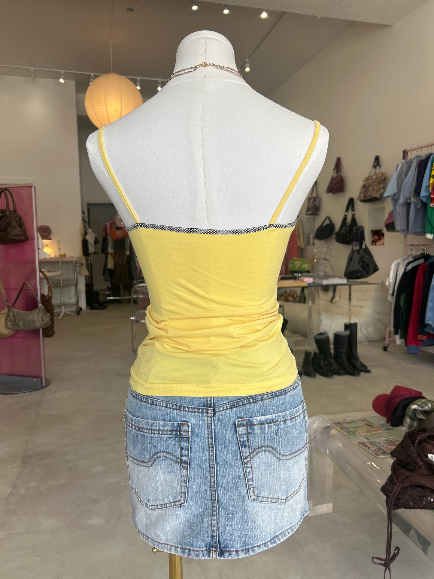 Yellow checker trim cami top