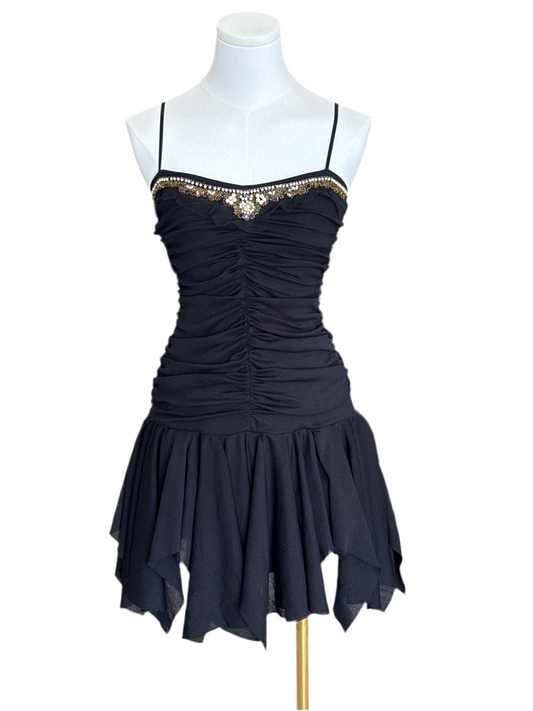 Un Deux Trois Ruffle Short Black Asymmetrical Dress