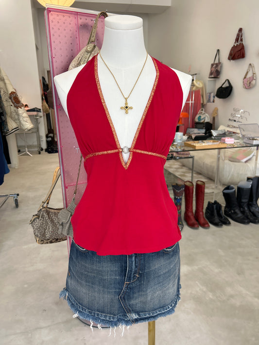 Red deep v halter tank
