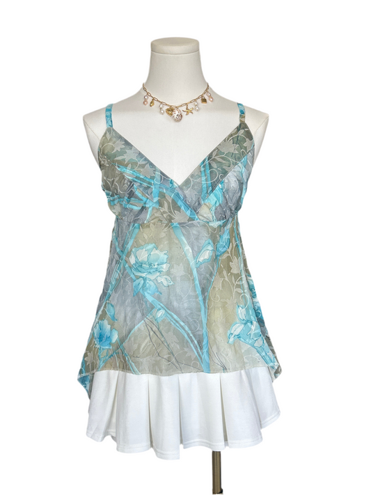 Rykko Live Blue & Grey Floral V Neck Cami Top