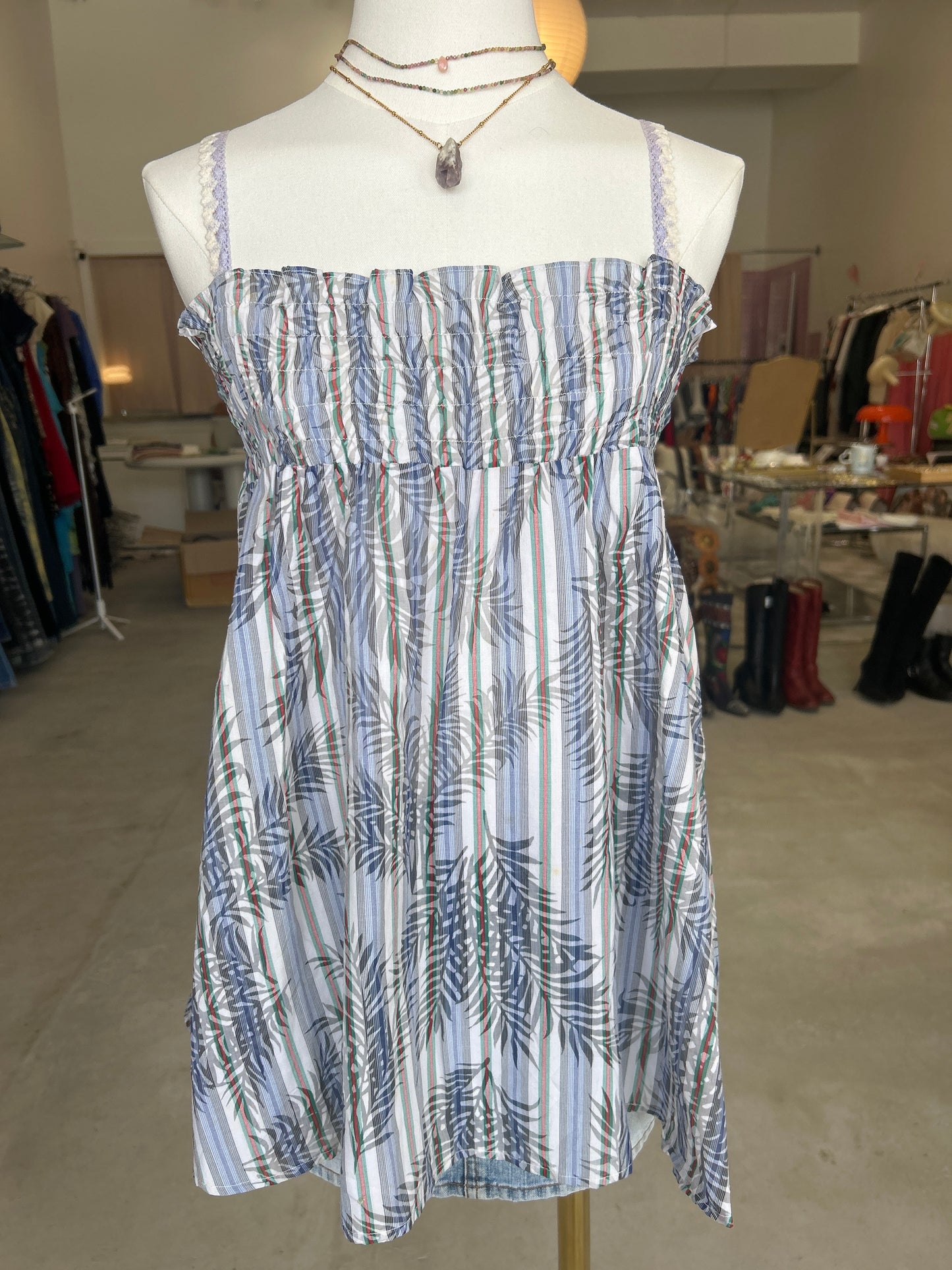 Palm Print Pinstriped Baby Doll Cami