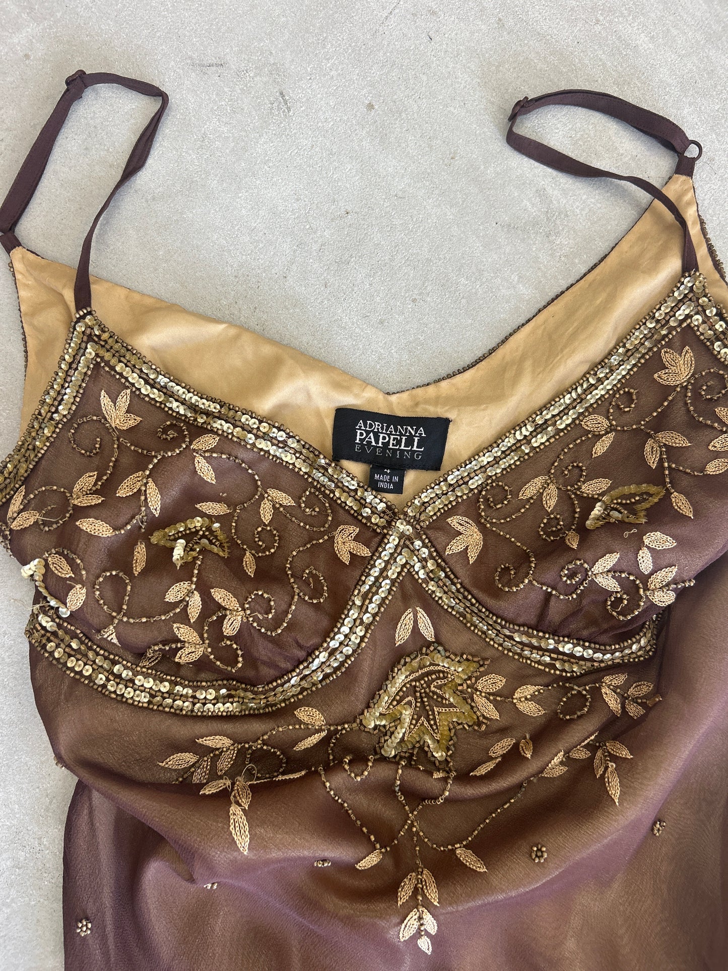 Adrianna Papell Evening Brown Embellished Cocktail Cami Dress