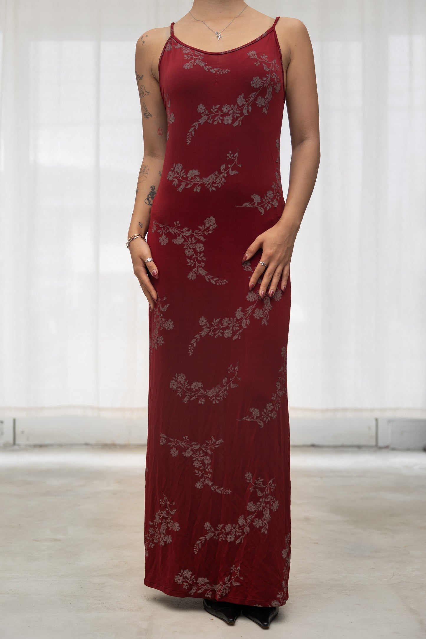 red slinky maxi dress