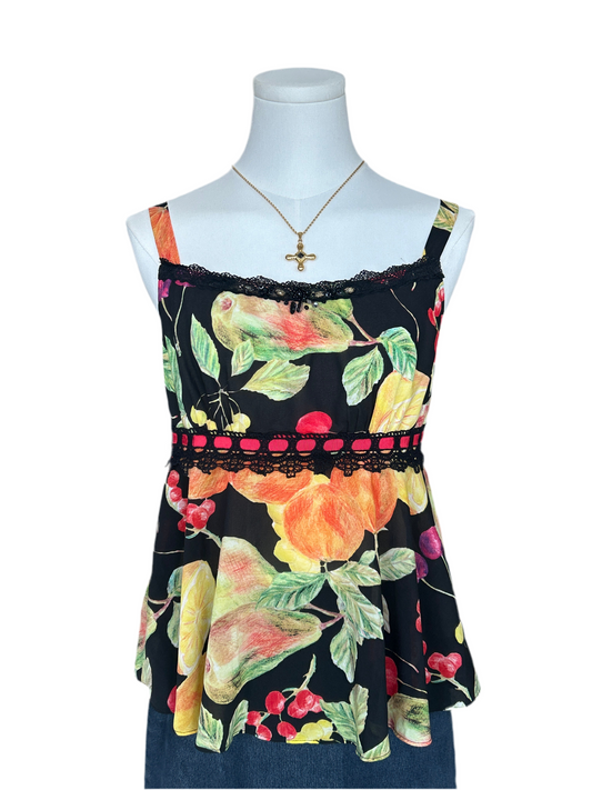 PinkMary fruits black lace top