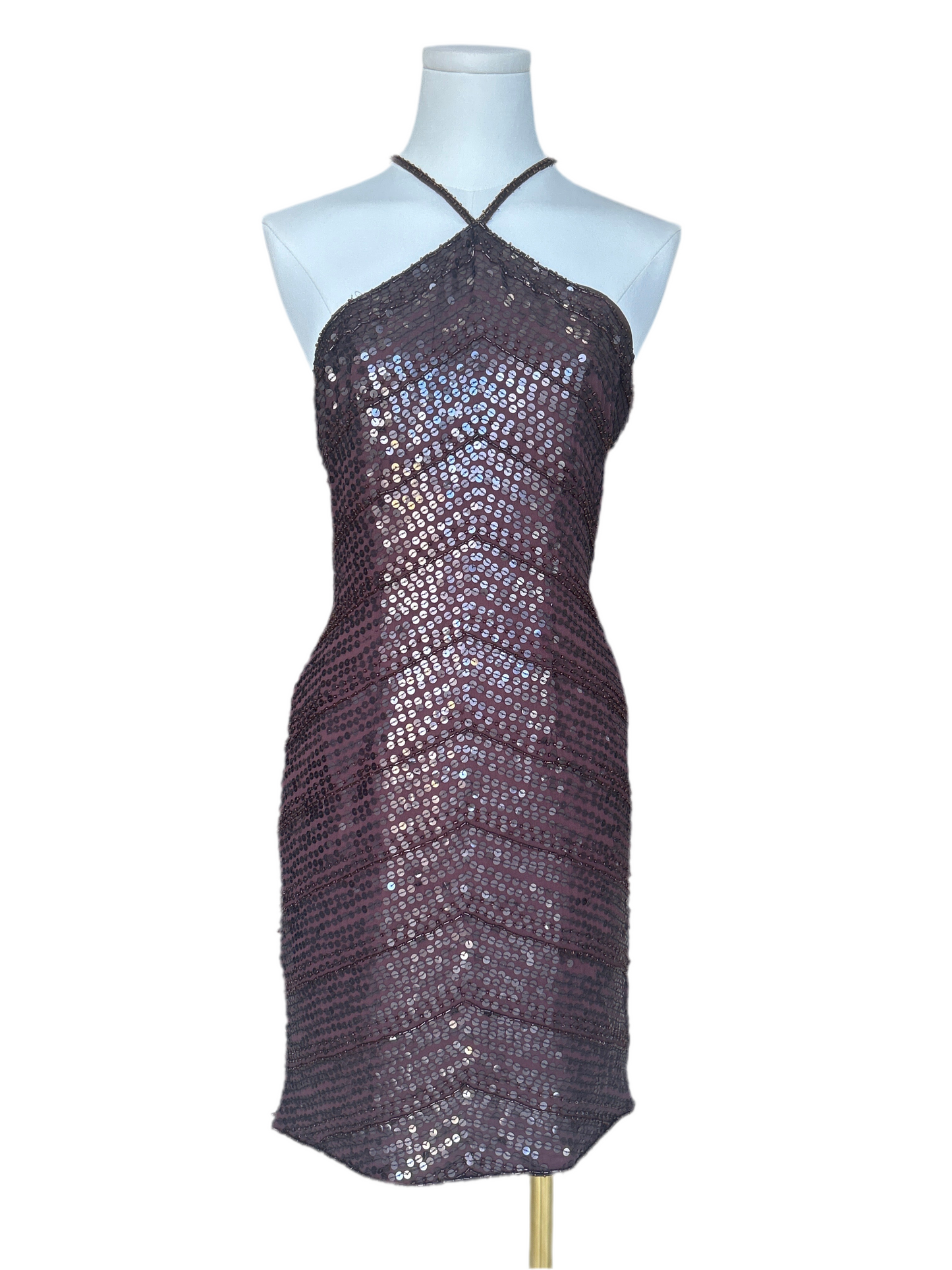 Hugo Buscati Collection Brown Sequin Halter Dress
