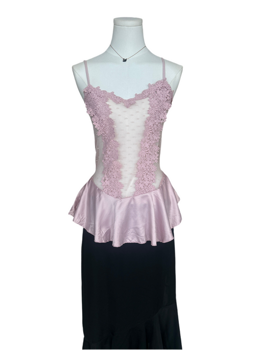 Pink Embroidery Mesh Cami