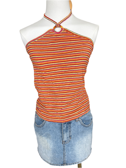 Wet Seal Multi-Colored Cotton Halter Top