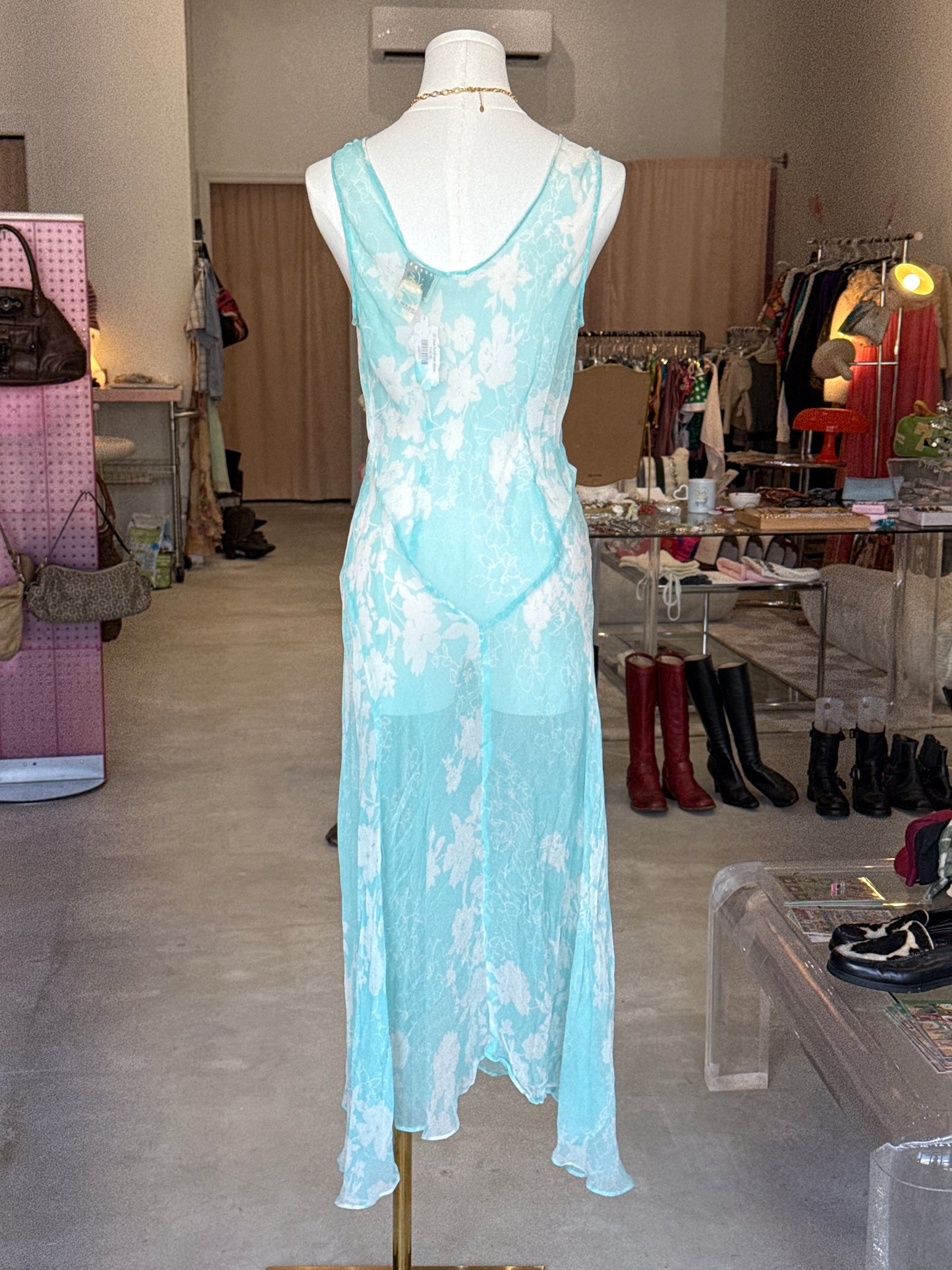 i)E blue floral silk dress