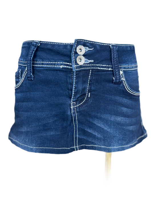 Hydraulic Denim Skirt with Embellishments