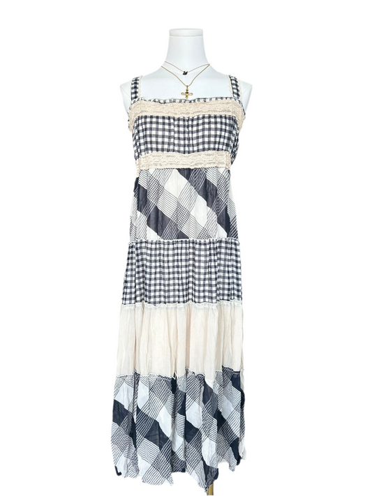Black and Beige Multi Checkered Maxi Dress