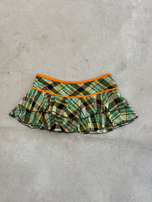 Green plaid mesh micro skirt