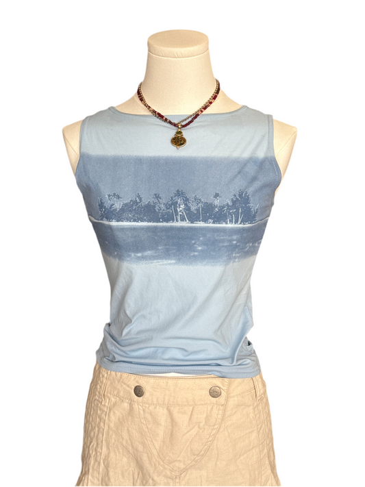 Baby Blue Palm Tree Print Tank