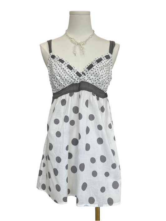 Promod Grey and White Poka Dot Cami Dress