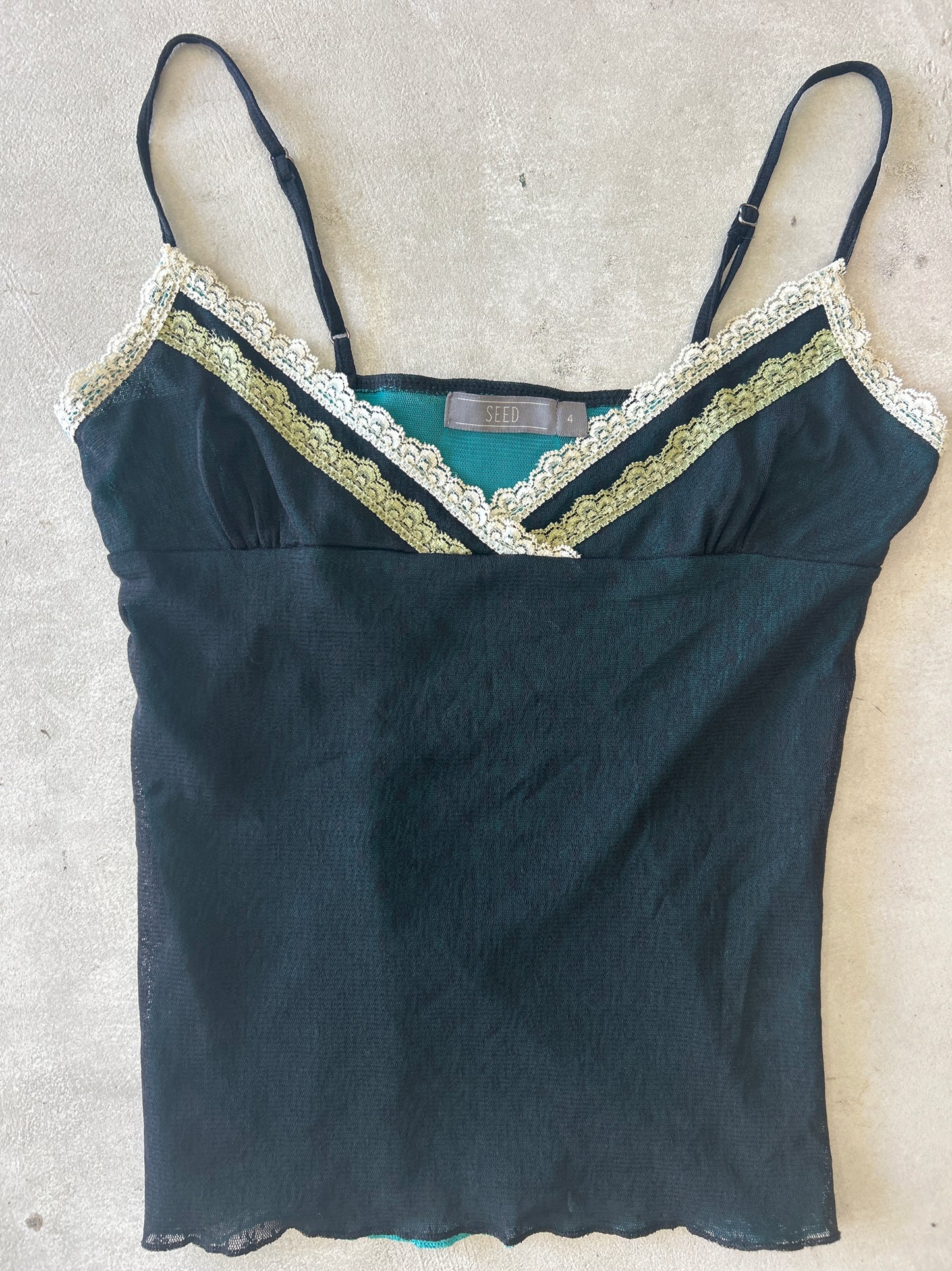 SEED Black & Teal Mesh Lace Cami Top