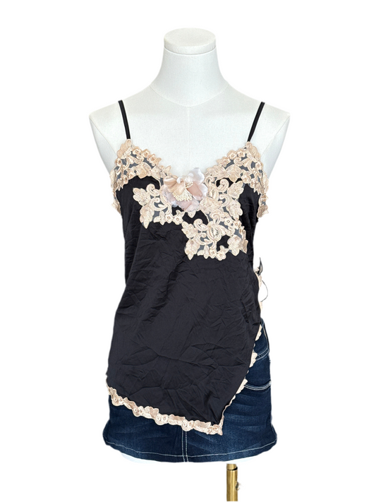 Asymmetrical silky lace top
