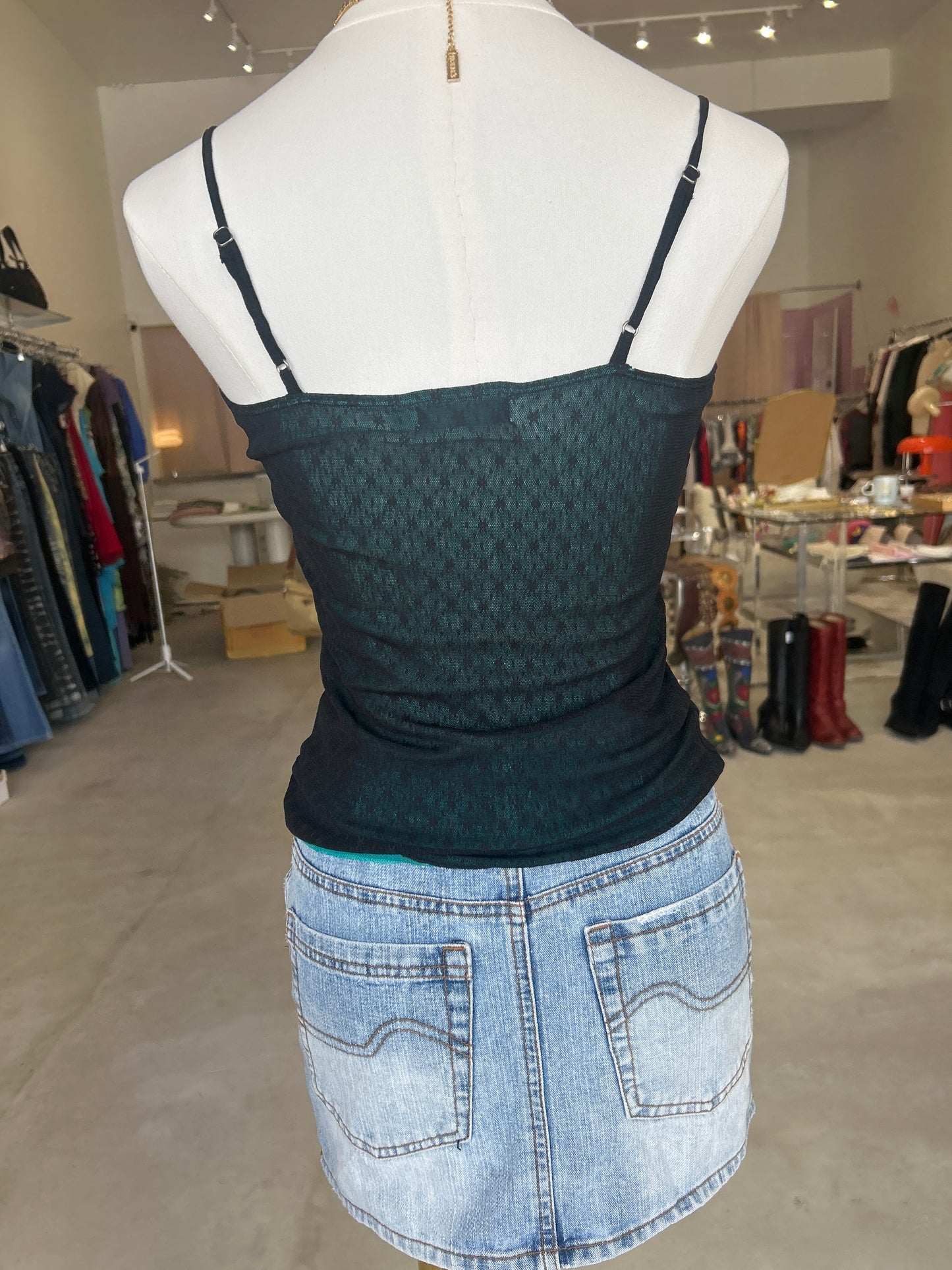 SEED Black & Teal Mesh Lace Cami Top