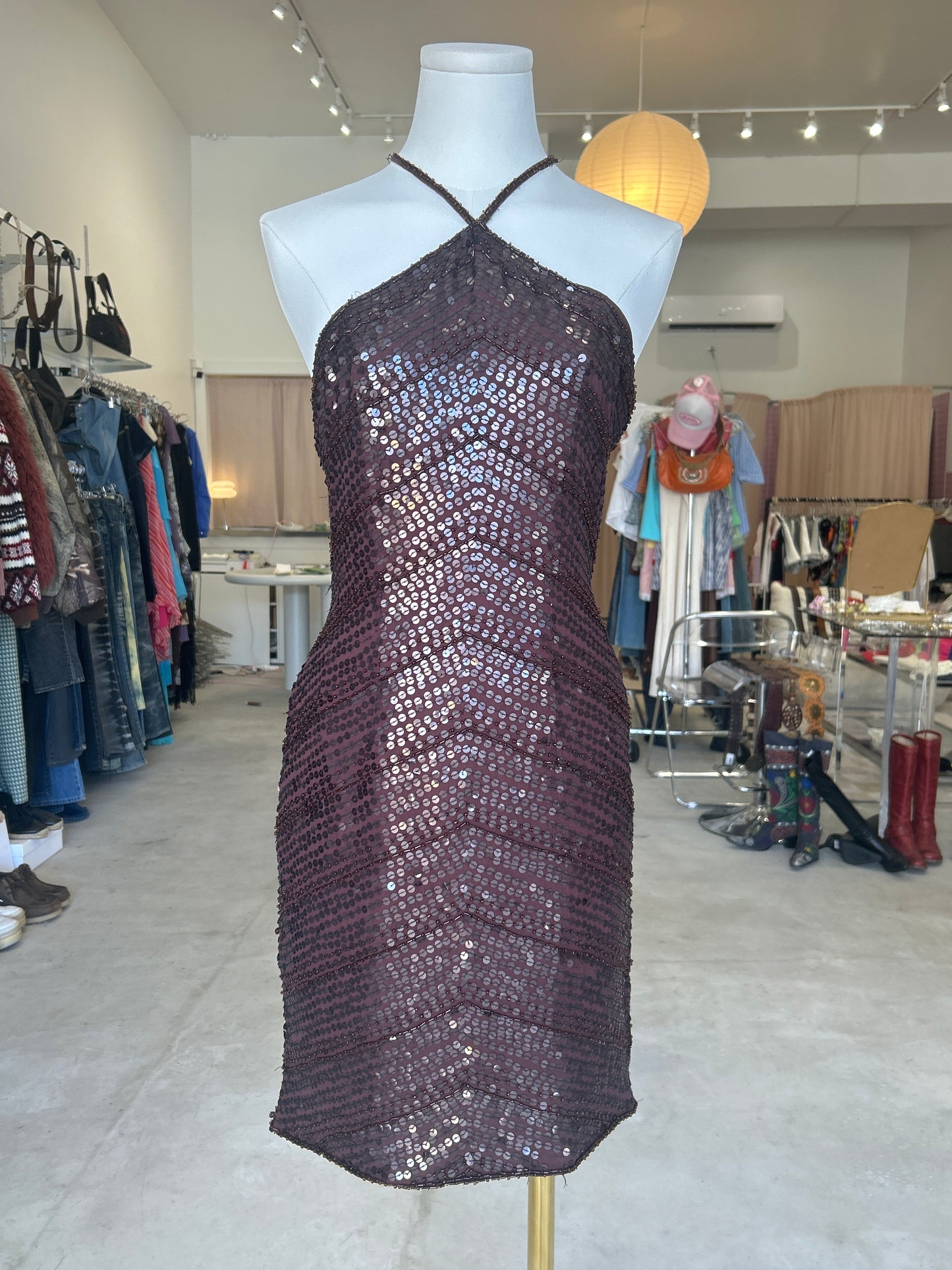 Hugo Buscati Collection Brown Sequin Halter Dress